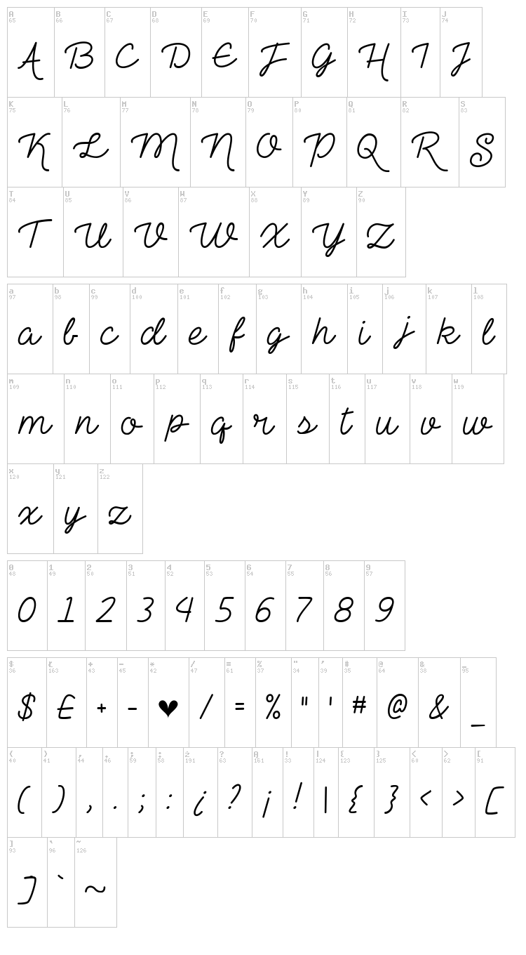 The Heart Maze font map